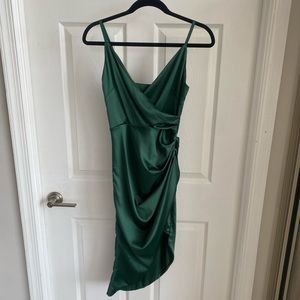 NWT Hunter Green Satin high-slit dress size xs